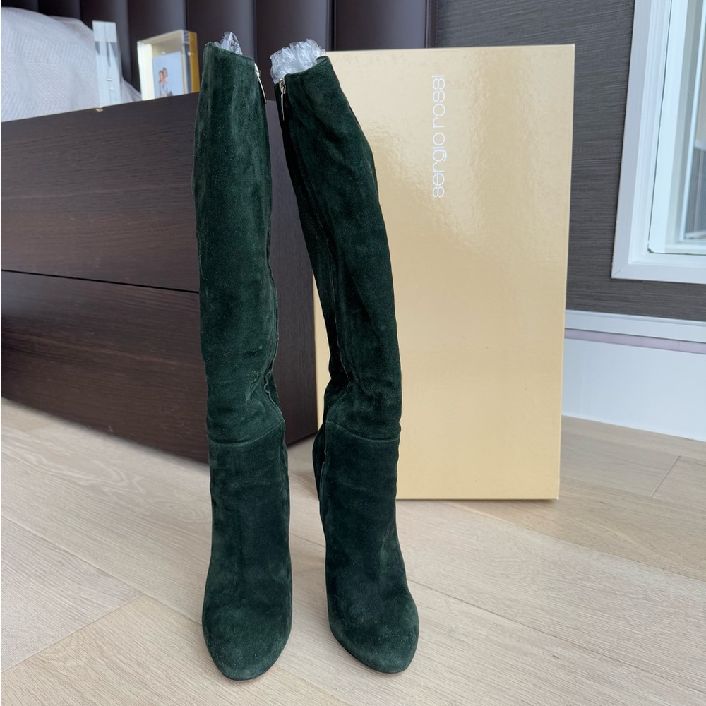 Gianvito Rossi Knee High Green Suede Boots Sz 8.5 - Picture 2 of 9